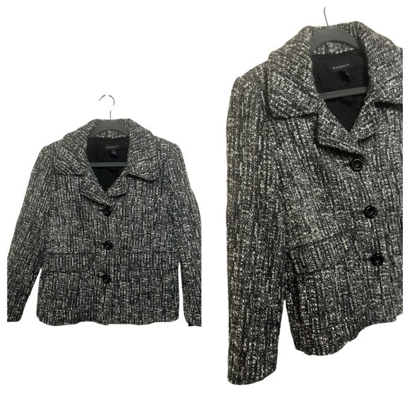 Rafaella Ladies Button Down Wool Blend Career Layering Black White Jacket SZ 12 - Picture 1 of 6
